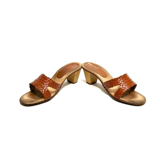 SBICCA | Vintage 1970s brown braided leather wooden polly style heels - Picture 5 of 8